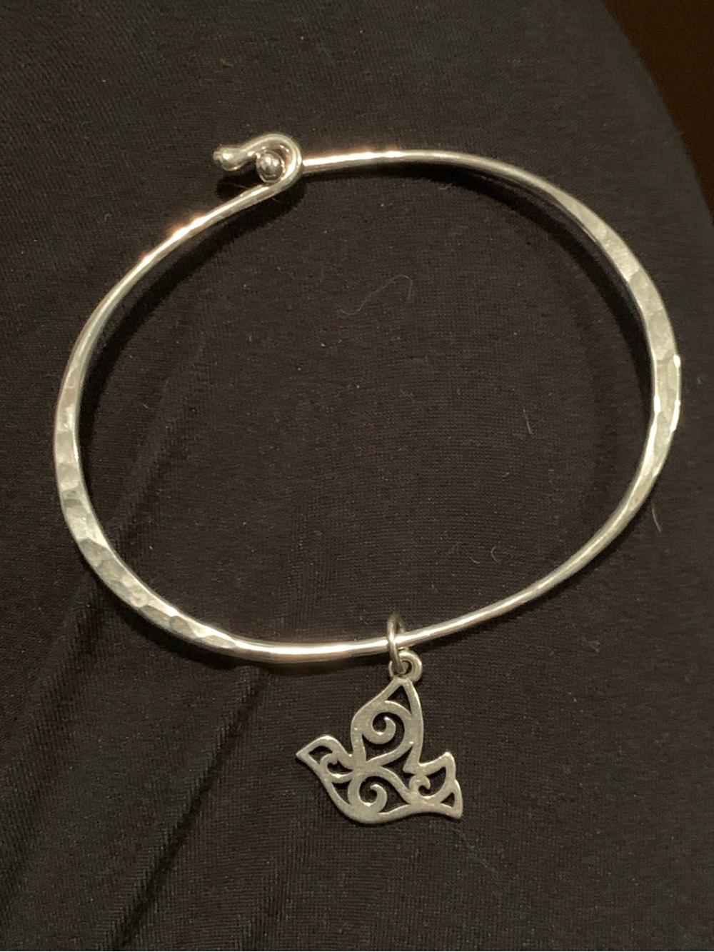 James Avery Silver Hammered Bangle Bracelet with Retired Adorned Dove Charm